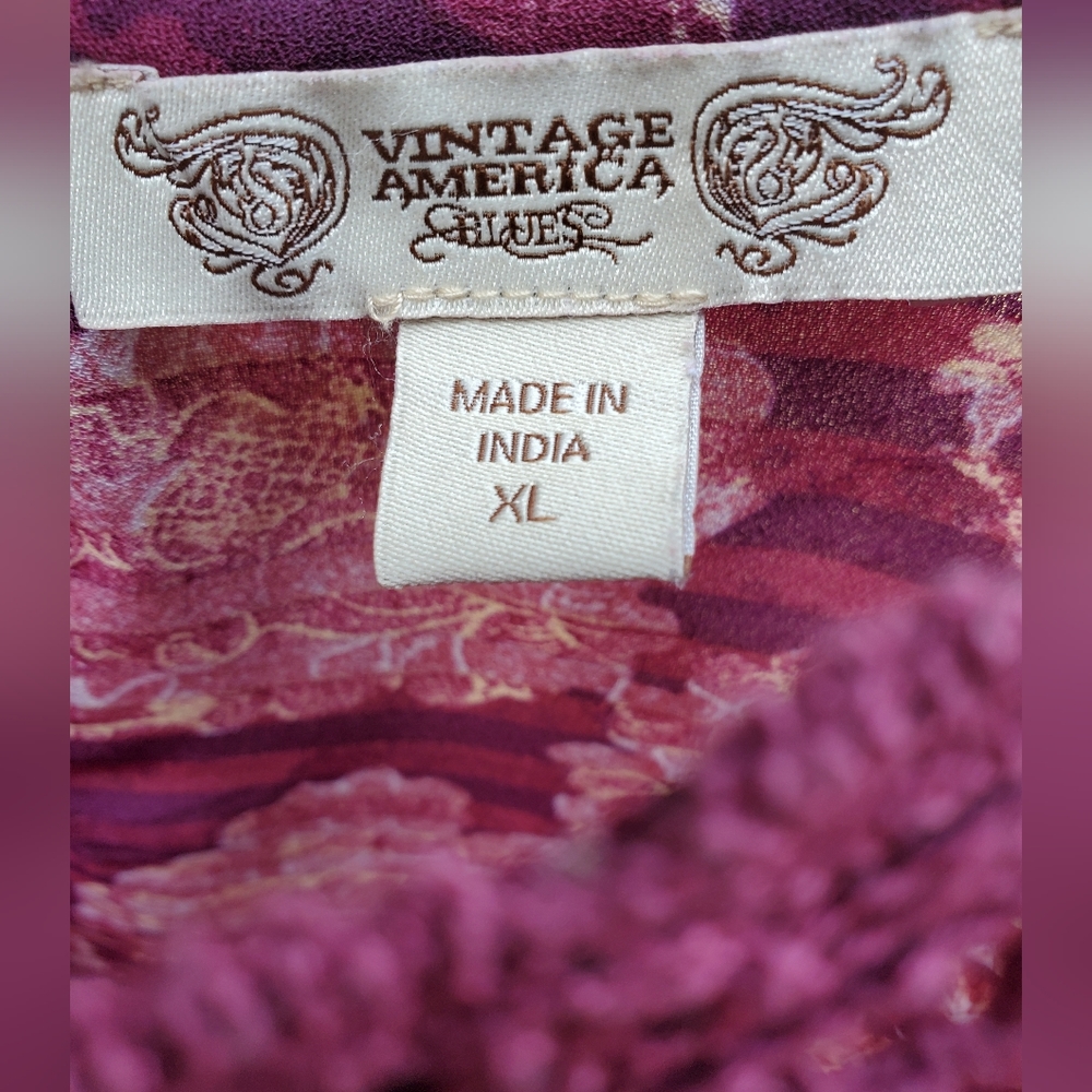 American Vintage Purple Floral/Stripes Lace Long Sleeve Blouse - Picture 8 of 10